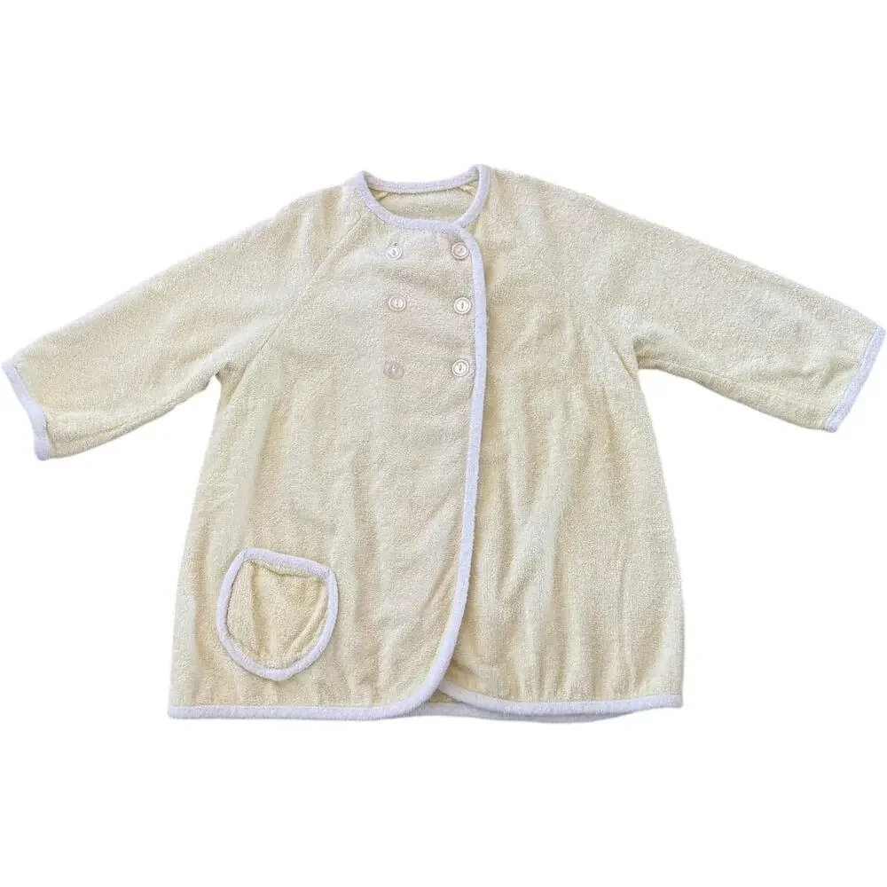 1960s Unbranded Cream Terry Cloth Button Housecoat yellow medium